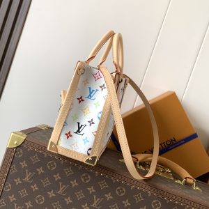 Alternative view of To celebrate the 130th anniversary of Louis Vuitton's Monogram pattern, this OnTheGo Pm reinterprets urban chic with vibrant hues, making it equally striking for daily commutes or leisurely getaways.The iconic Monogram pattern on the canvas showcases a multicolor design, accented with contrasting leather trim that highlights the luxurious details of gold-tone corner pieces and the signature padlock. The bag also features a special edition label paying tribute to significant moments in Louis Vuitton's history.25 x 19 x 11.5 cm (Length x Height x Width) Colorful/White coated canvas with calf leather trim Microfiber lining Gold-tone hardware Hook closure design 1 interior patch pocket 1 commemorative leather label inside 1 detachable bow-shaped charm and anniversary ribbon tag Adorned with LV motifs and studs 4 metal corner protectors Accommodates smartphone, headphones,short wallet, notebook, and keys Strap: Detachable, non-adjustable